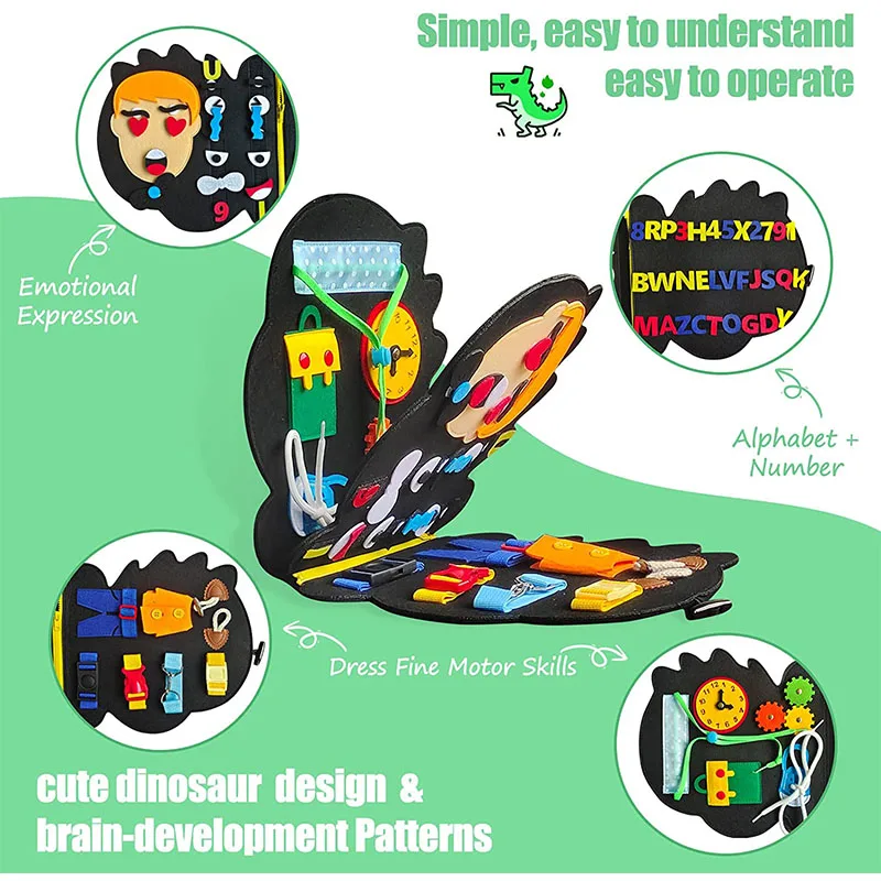 Toddlers Activity Developing Busy Book Autism Sensory Kids Toys Dinosaur felt Busy Board Montessori Toys