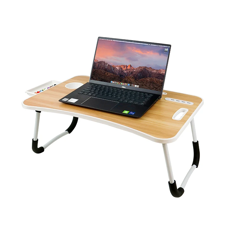 Wholesale Home Adjustable Foldable MDF Wooden Portable Laptop Table For Bed With USB