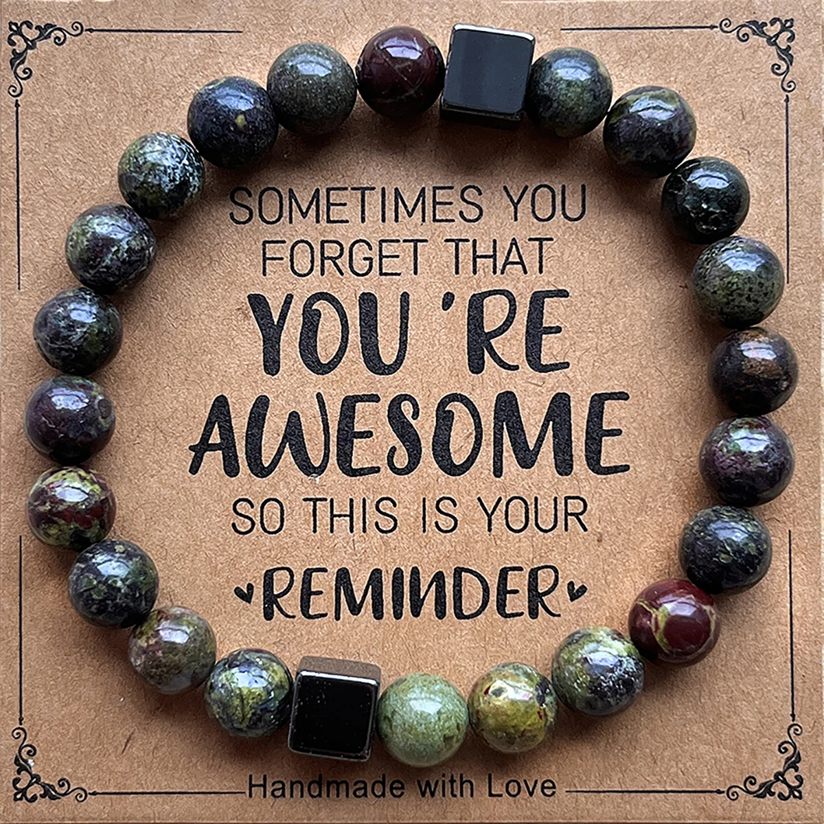 You Are Awesome Heart Beaded Strand Adjustable Bracelet with Meaningful Card Inspirational for Women Jewelry Gifts