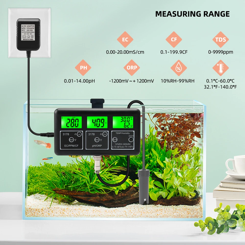 7-IN -1 Humidity Temp ORP TDS EC CF PH Meter multi-function online water quality monitor +485 communication Device Monitor