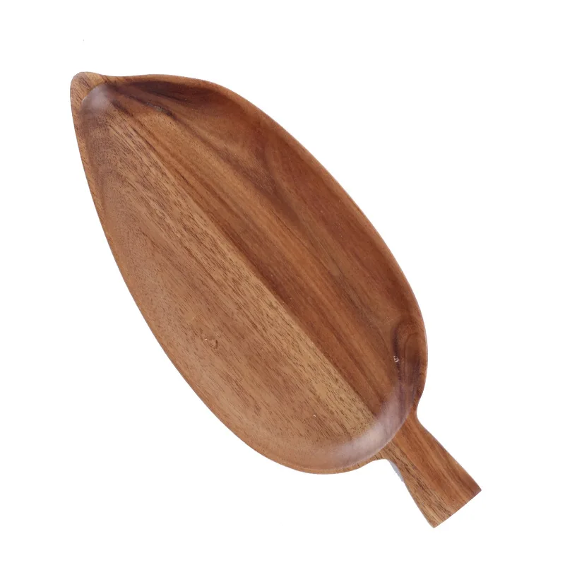 Acacia Wood Tray Creative Leaf Shaped Plate Wood Plate for Snack Fruit Bread Cake Dessert Plates for Home & Bathroom Decor