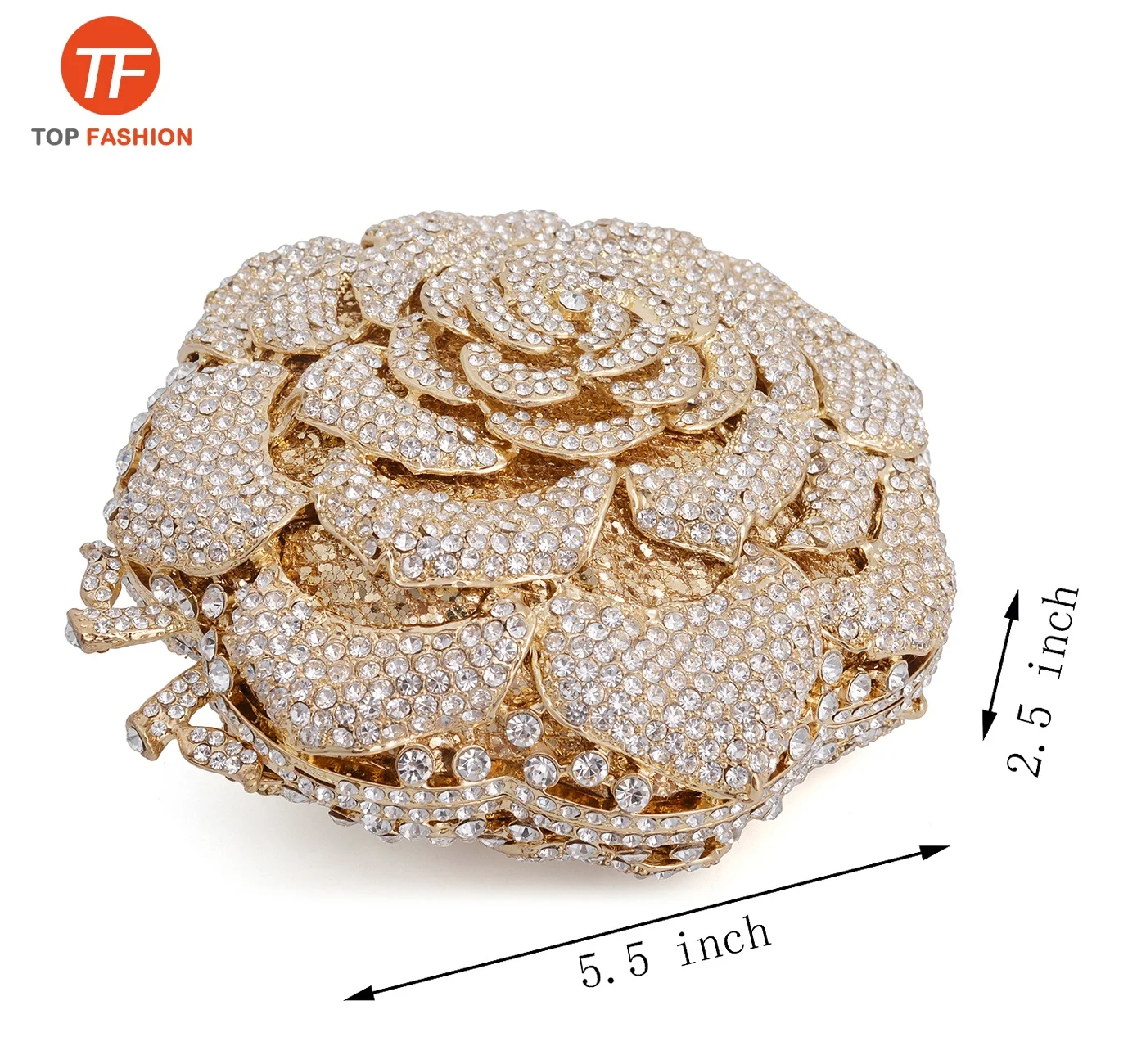 Factory Wholesales New Designer Rose Crystal Rhinestone Party Clutch Evening Bag 3D Shaped Bridal Purse
