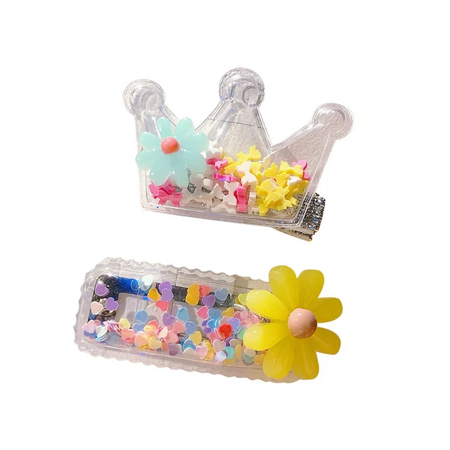 Korean style Cute Children Woman Clear Crown Flower Hair Clip Sets for Girls BB Pins Hair Accessories