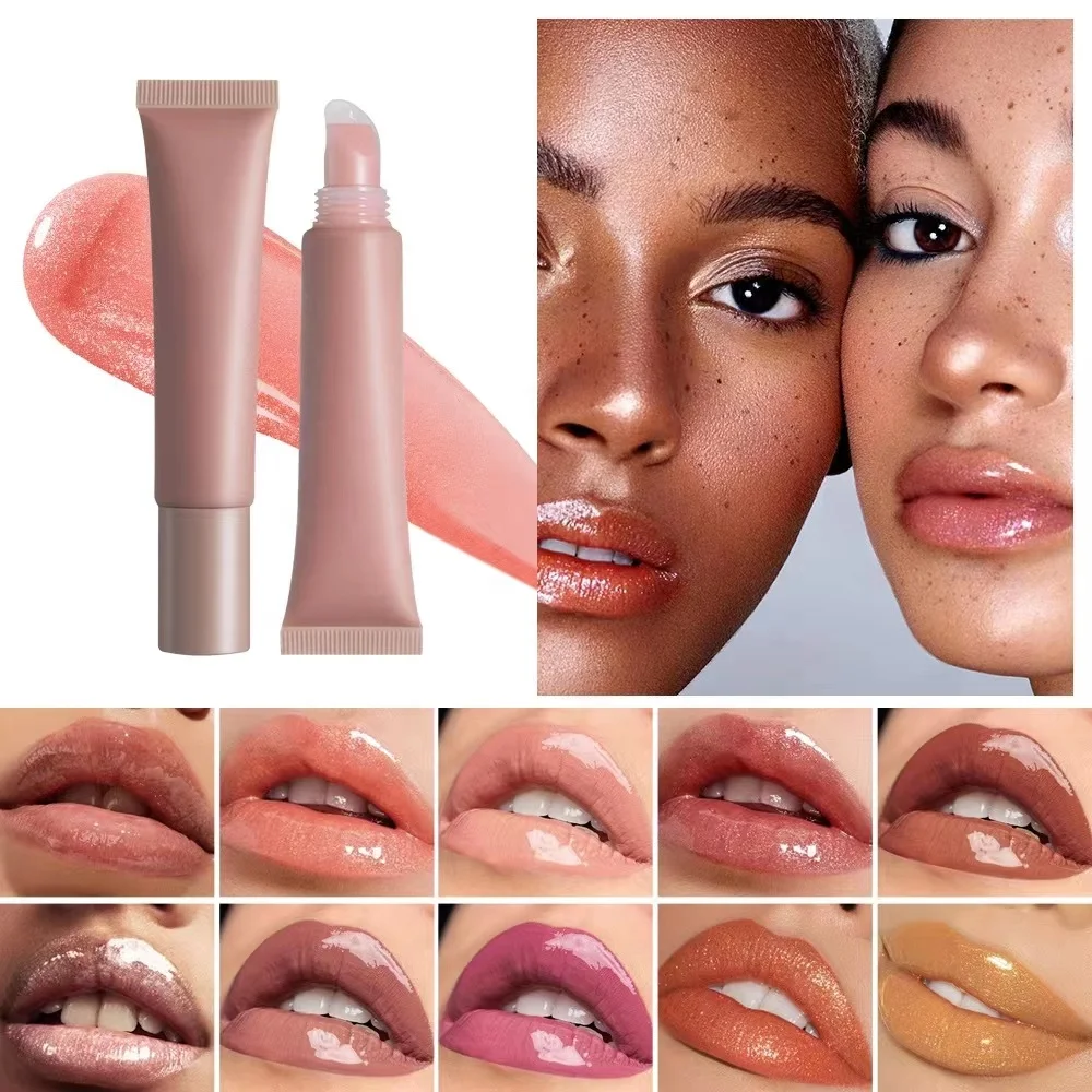 No Logo Shiny Gloss Fat Oil  Lip Glow Oil Moisturizing Smooth Vegan Tinted Balm for Dry Lip Care Plumper Balm