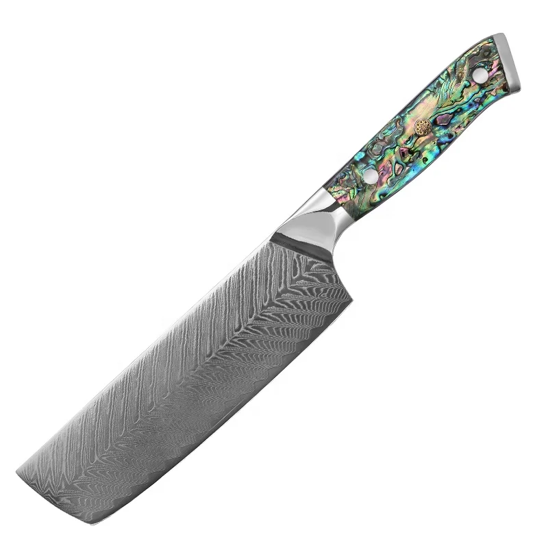 Latest Japanese handmade damascus steel Nakiri knives shell handle kitchen chef santoku cleaver knife cooking Nakiri knife