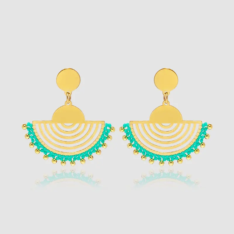 Bohemia Style Fashion Jewelry Rice Bead Handmade Stainless Steel Earrings for Women