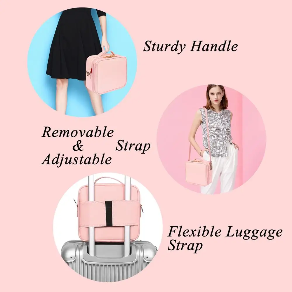 2 Layer Large Capacity Portable Organizer Makeup Bag Cosmetic Train Case Cosmetic Bag with Mirror for Cosmetics Make Up Tools