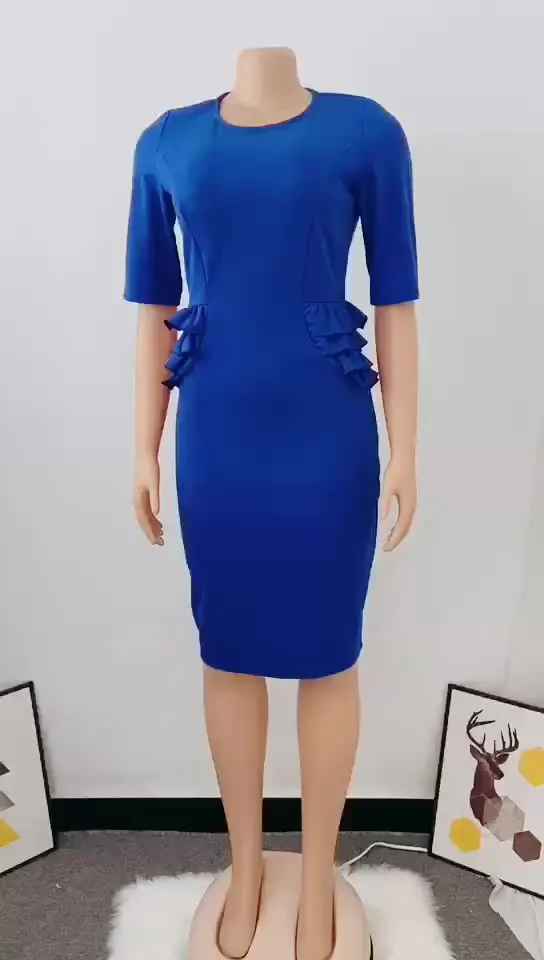 Летнее платье OL015 в африканском стиле для женщин, однотонное офисное платье в деловом стиле