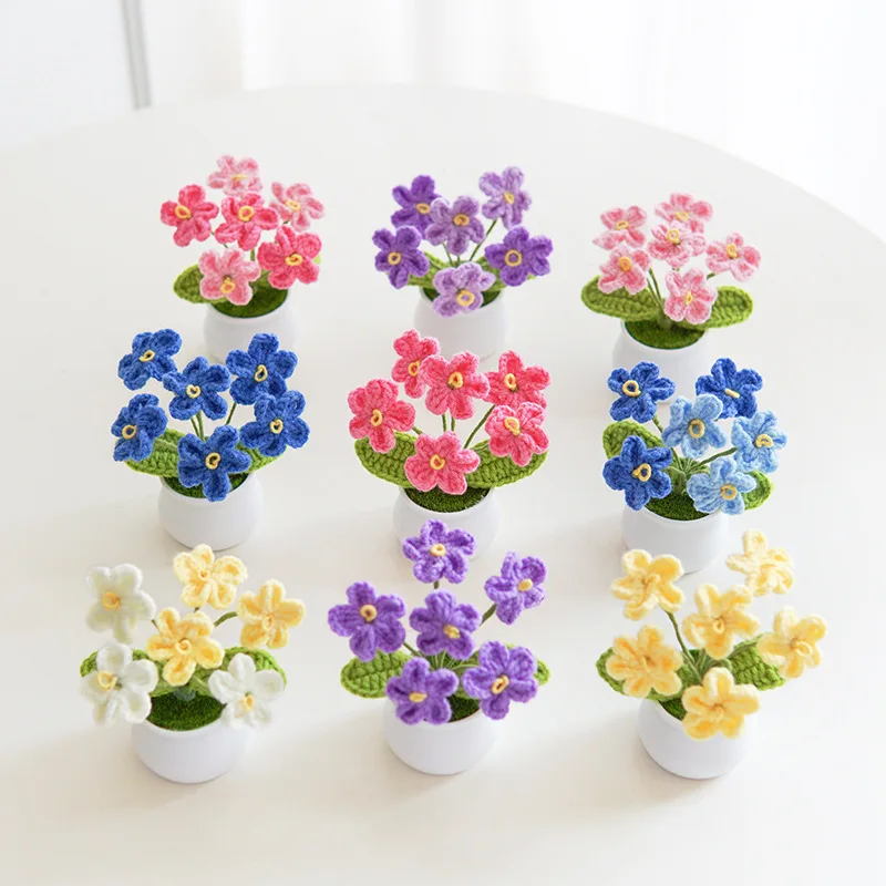 Hand Woven Knitted Potted Plants Crochet Wool Pot Flower For Diy Car Dash Table Home Decoration