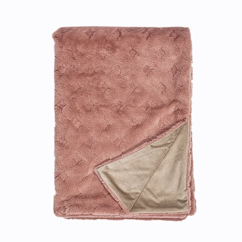 Ultra Warm  Polyester Blanket Double Layer Faux Fur Minky Reversible Throw