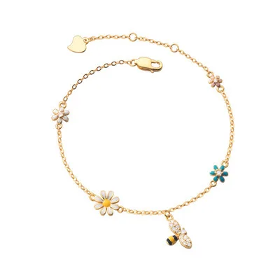 Fashion Honey Bee Bracelet Statement Sweet Flower Shape 18K Gold Plated Chain Bracelets Fine Jewelry for Women Girls