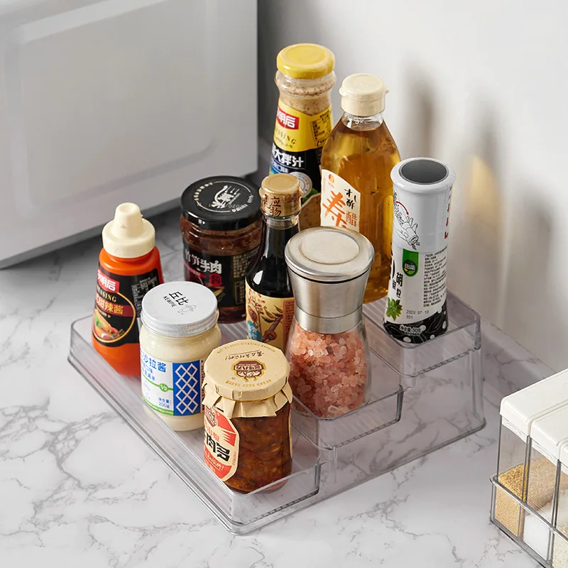 3 Tier Clear Plastic Spice Rack Organizer for Kitchen Cabinet Organizer Seasoning Pantry Display Shelf Wholesale