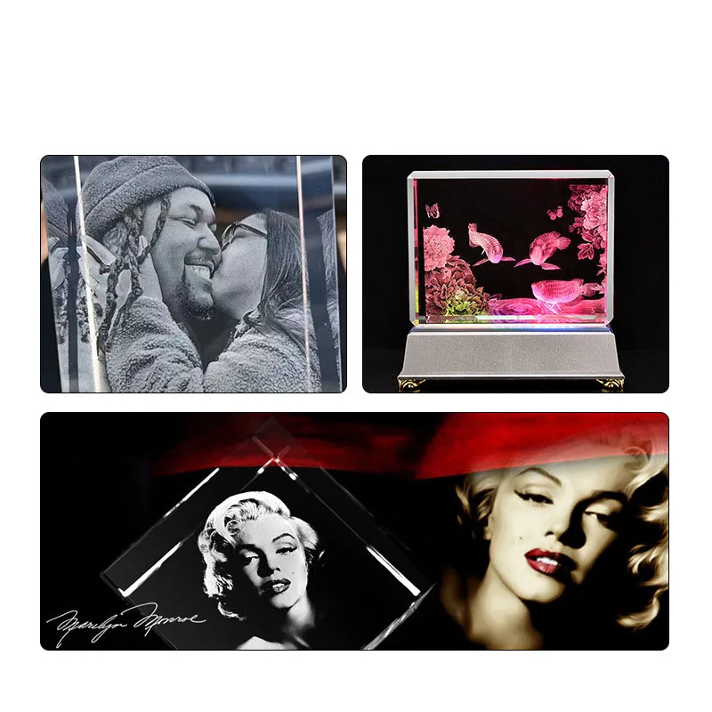 light base glass rose flower crystal led 3d yag laser engraved crystal block