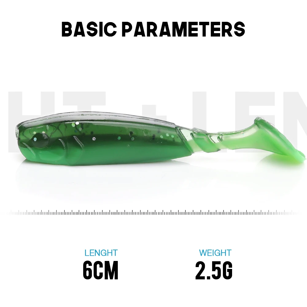 5 Pcs Soft Fishing Worm Lures Silicone T Type Tail Swimming Bass Bait 6cm 2.5g lures