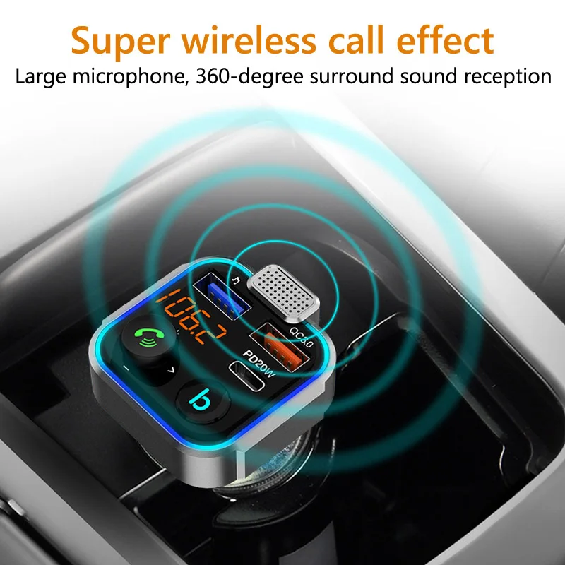 Голосовой помощи Qc3.0 Pd 20 Вт Quick Charge Беспроводное зарядное устройство для быстрой зарядки автомобильный комплект громкой связи Fm модулятор, свободные руки, FM передатчик, автомобильный Mp3 плеер