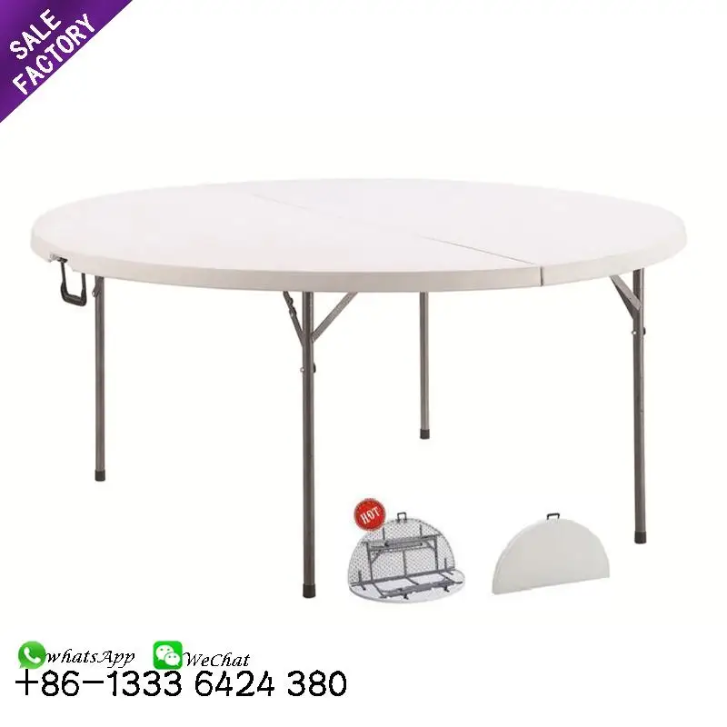 Modern Portable Outdoor Wedding Event Camping White Foldable Table With Metal Legs Portable Plastic Round Folding Table