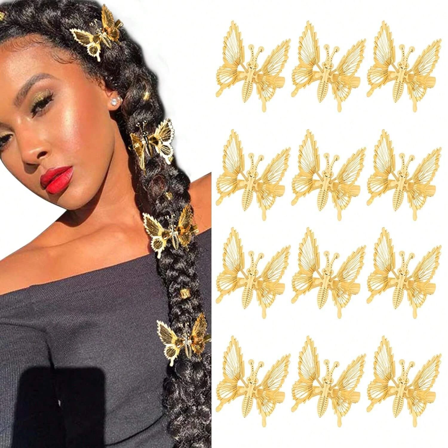 2 colors 3D Moving Butterfly Hair Clips Metal Silver Moving Wings Butterfly Hair Accessories 90s Hair Clips Barrette For Women