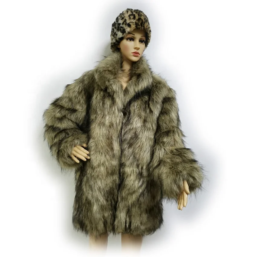 
Customized Long Brown imitation luxury winter faux fur coat men 