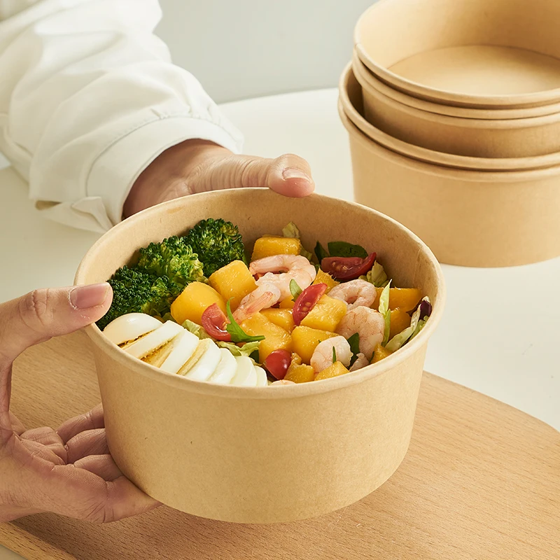 Бумажная чаша с крышкой, индивидуальная упаковка, одинарная стенка для еды, фаст-фуд, Салатница, миска для еды и белая Крафтовая бумага, корзина для хлеба