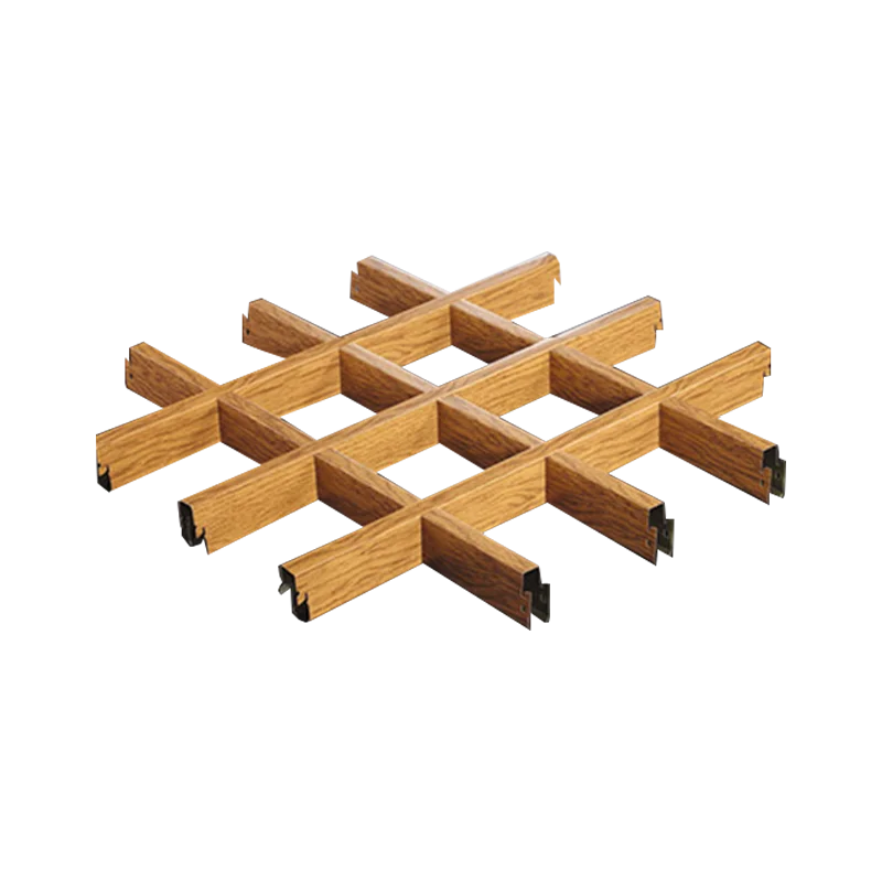 Home Office Hall Wood Look False Ceiling Design Aluminum Open Cell Grid Ceiling Metal Slat Grille Ceiling Panels Interior Decor