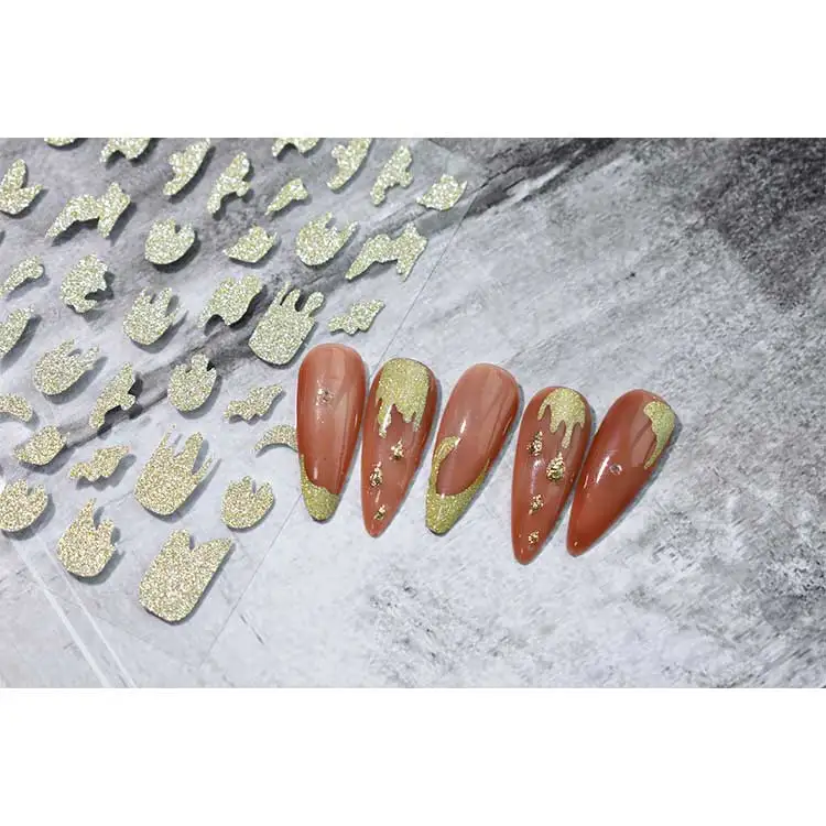 High quality Irregular line nail art decoration patch self-adhesive gold glitter nail sticker