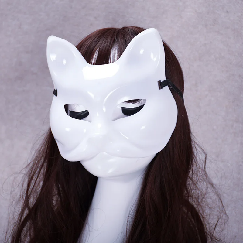Hot Sale White Fox Cat Mask Blank Hand Painted Handmade Party Masks DIY Cosplay Mask