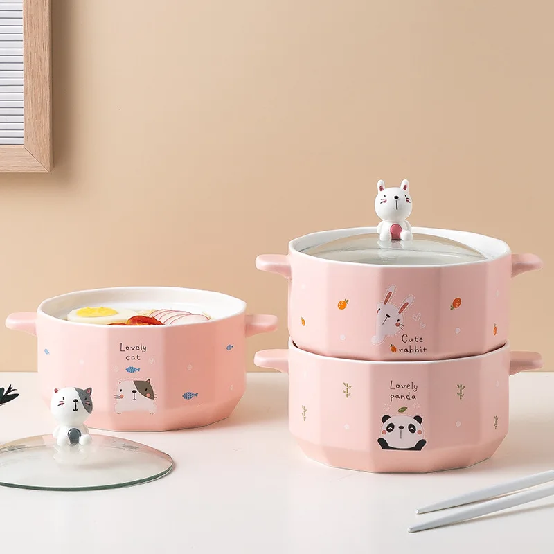 
800Ml Ceramic Salad Bowl Set Salad Bowl With Cover Ramen Bowl 