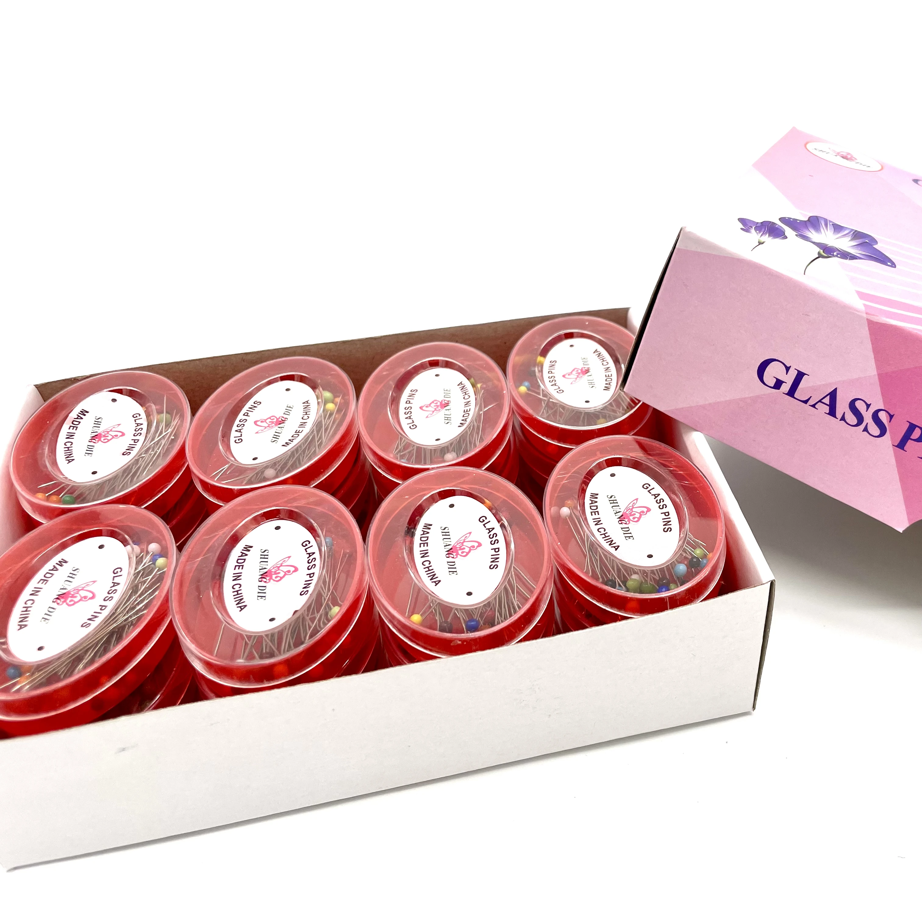 Factory Wholesale High Quality 40 Pcs Color mixing sewing needle Oval Storage Box Glass Head Pins