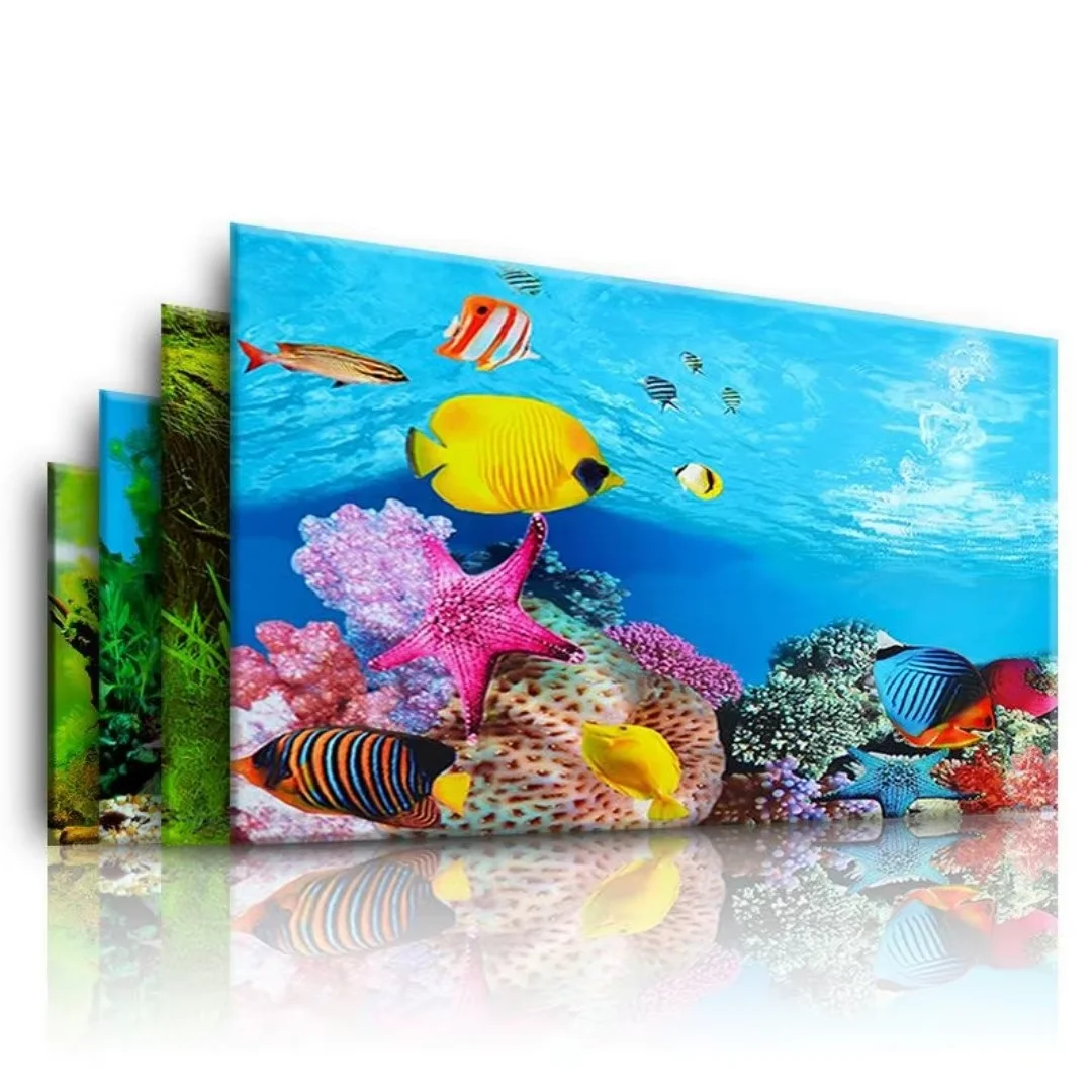 Wholesale Aquariums Accessories Double-sided Landscape Sticker Poster Fish Tank 3D Ocean Sea Plant Background Sticker Decoration