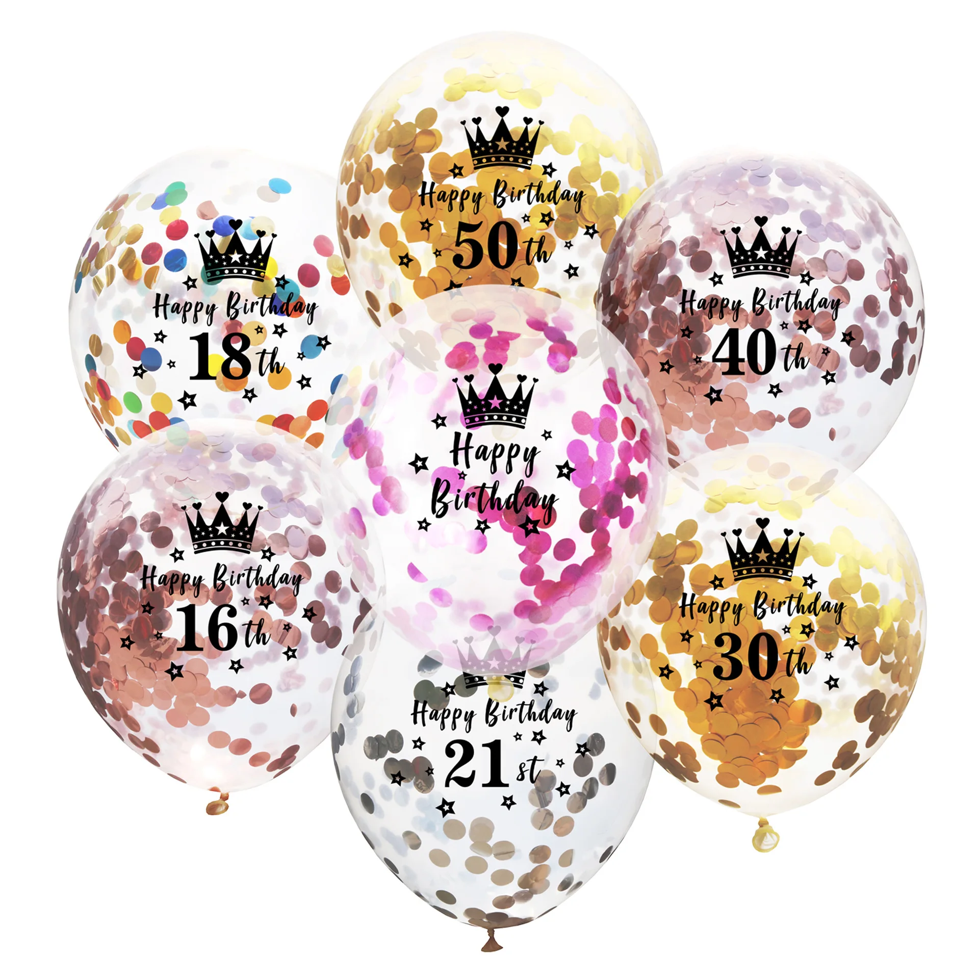 Amazon Rose Gold 16th 18th 21st 30th 40th 50th 60th Happy Birthday Balloon Gold crown printed Confetti balloon decoration set