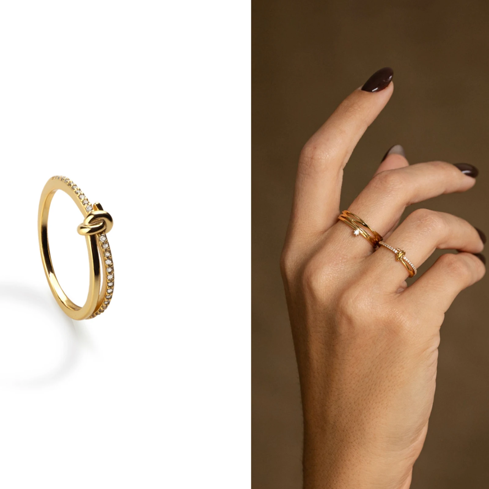 FUAMAY New Fashion 18K Gold Plated Ring Temperament Versatile Cubic Zircon Silver Ring