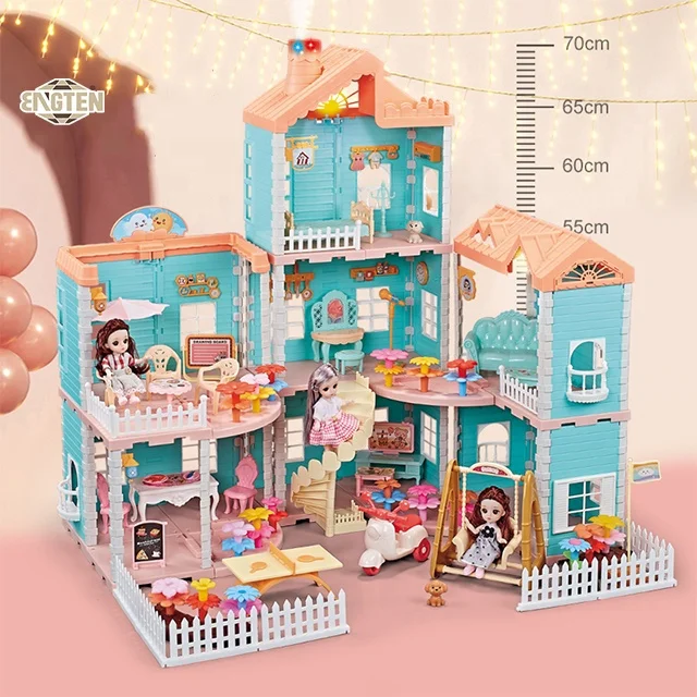 DIY Toys Pretend Furniture Villa Play House Princess Castle Dolls House Play Set for Girls Gift