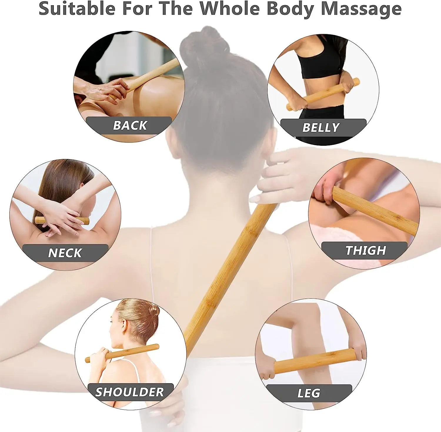 Wood Bamboo Massage Stick Sets for Body Bamboo Guasha Massage Roller Stick