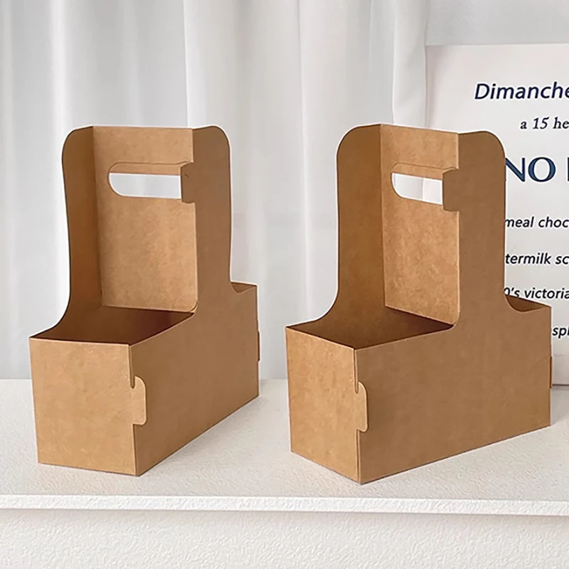 Disposable Custom  Kraft Paper  Cardboard Cup Holder Take Away Coffee Cup Hot Tea Carrier