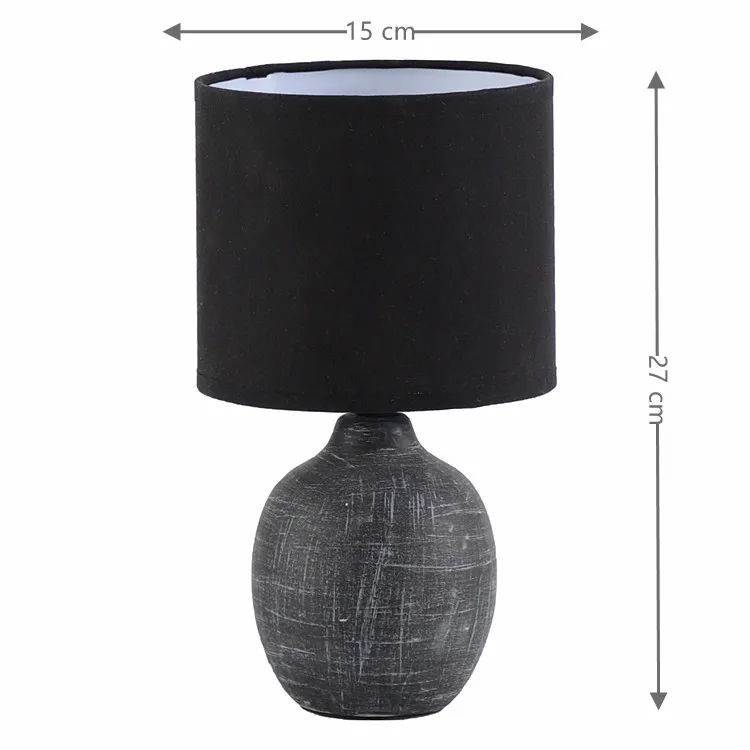 European modern table lamps cheap living room black bedside night light lamp with linen lampshade