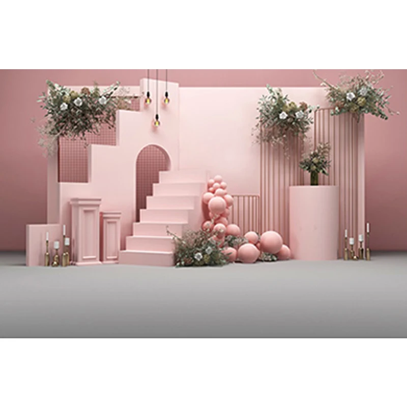 Pink Balloon Leaves Birthday Scene Layout Vinyl Material New Photorealistic Material Photography Background Cloth Studio Props