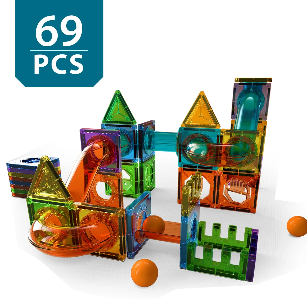 Wholesale magnetic tiles kids toys slide toy with ball  euducation  stem magnet blocks puzzle toys with CPC