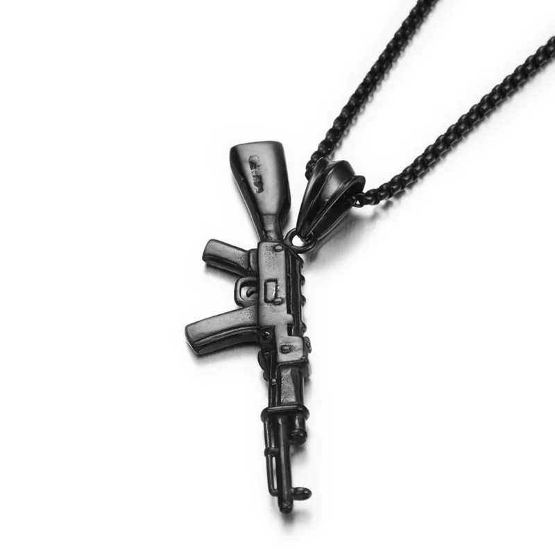 Hip Hop Bar Automatic Rifle AK47 Waterproof Tarnish Free 316l Stainless Steel Jewelry Pendant Necklaces for Man Men Male