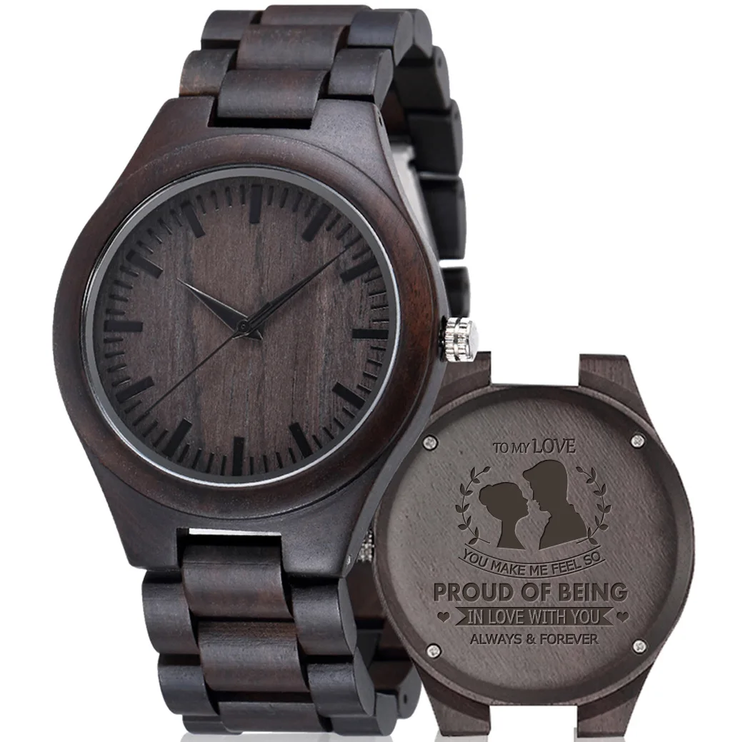 Dropshipping Personalized Couple Watch Mens Women Wristwatch Family Birthday Gift for SON DAD Engraving Logo Wood Quartz Watches