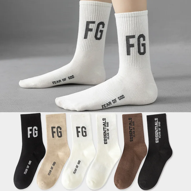 New Trendy Ins Street Hip Hop Women Mid Tube Socks Autumn Winter Breathable Cotton Letter Socks