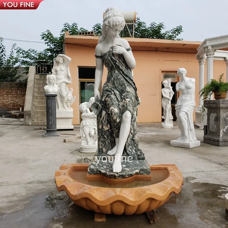 Outdoor Garden Life Size Beauty Lady Statue Marble Wall Water Fountain