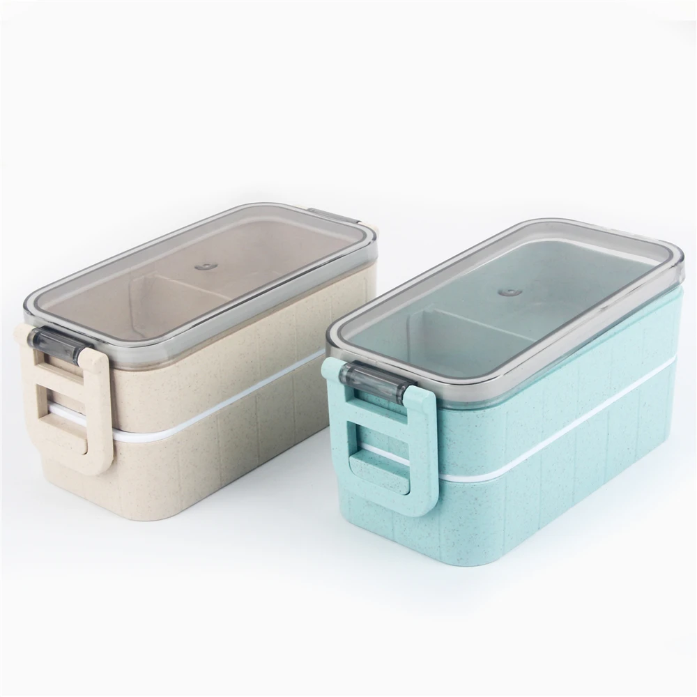 Wheat Straw Lunch Bento Box Portable Double Layer Lunch Box Microwavable Food Container Lunch Box
