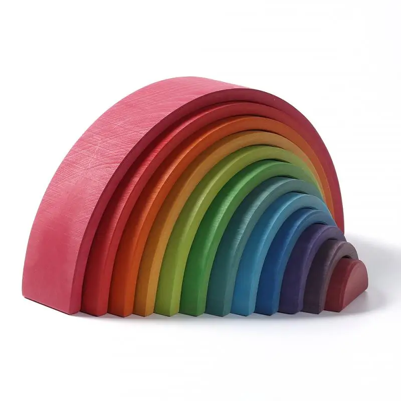 
12PCS Beech Wood Rainbow Building Blocks Kids Educational Wooden Toys Rainbow Stacker Baby Colour Sort Play Game Toy 