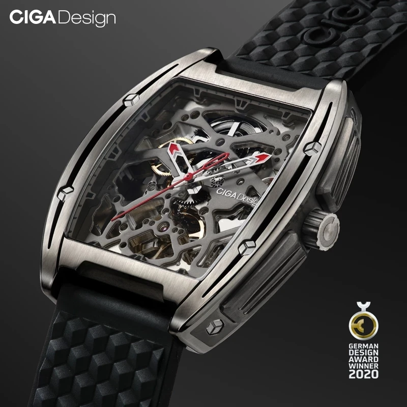 
CIGA DESIGN Watch Titanium Case Automatic Mechanical Wristwatch Sapphire Crystal Two Straps Silicone/Leather Timepiece 
