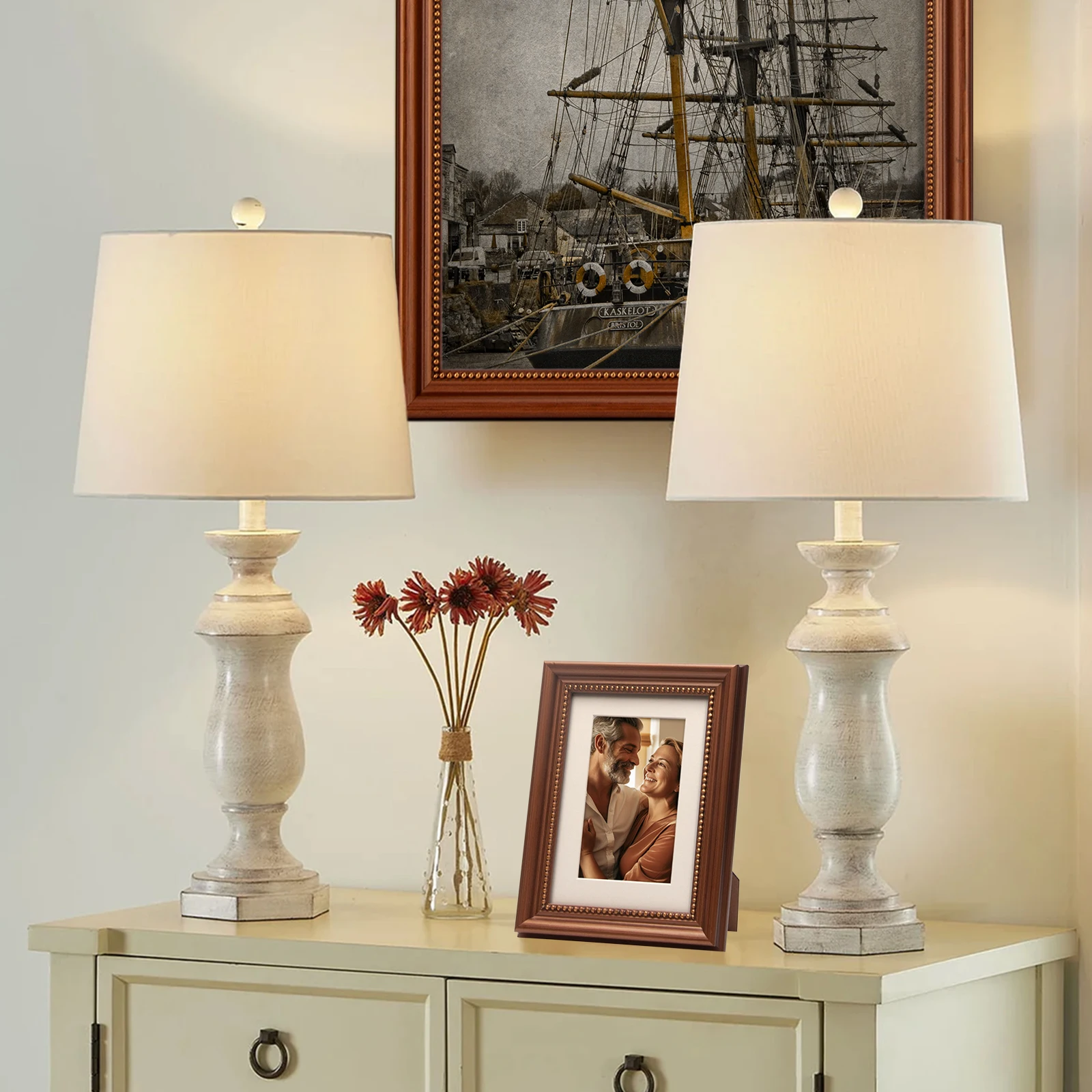 5x7 2pcs Frame Display Gold Ornate Beaded Inner Wall Mounted Tabletop Wood Photo Picture Frame