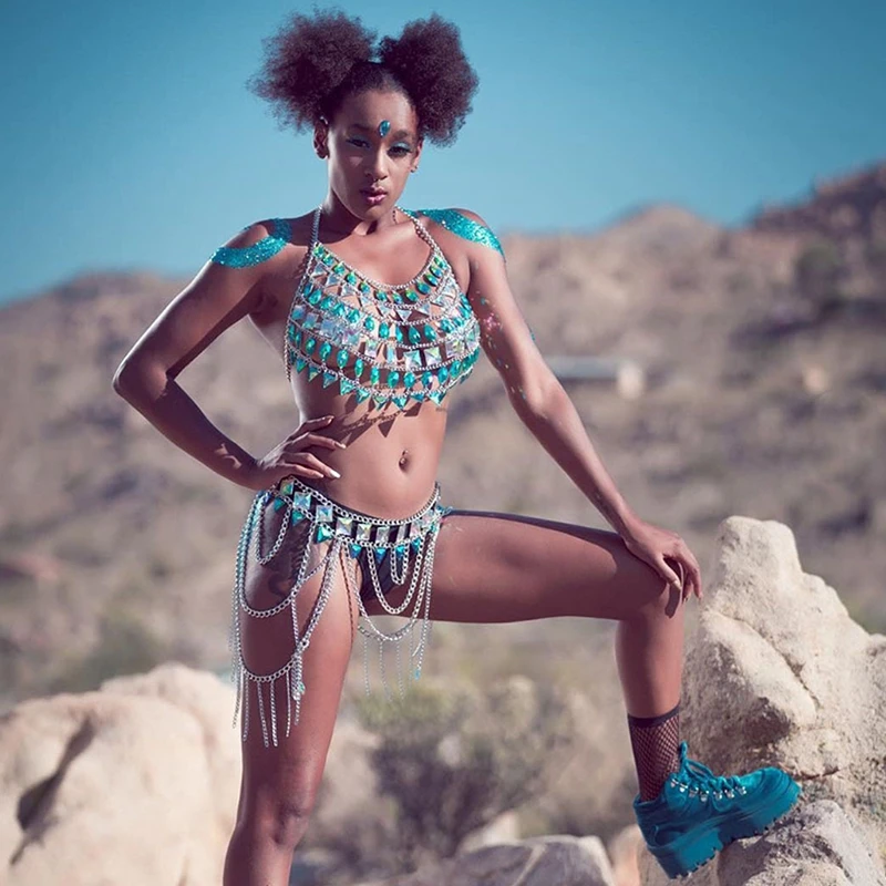 Women Body Harness Body Harness Chain Womens Sexy Sequin Bra Bikini Beach Harness Necklace Waist Belly Set  Bra Top Night Party