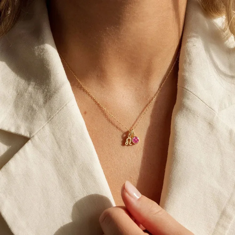 JY Stainless Steel Necklace Gold Plated 12 Zodiac Sign With Birthstone Women Lucky Zodiac Pendant Necklace For Women