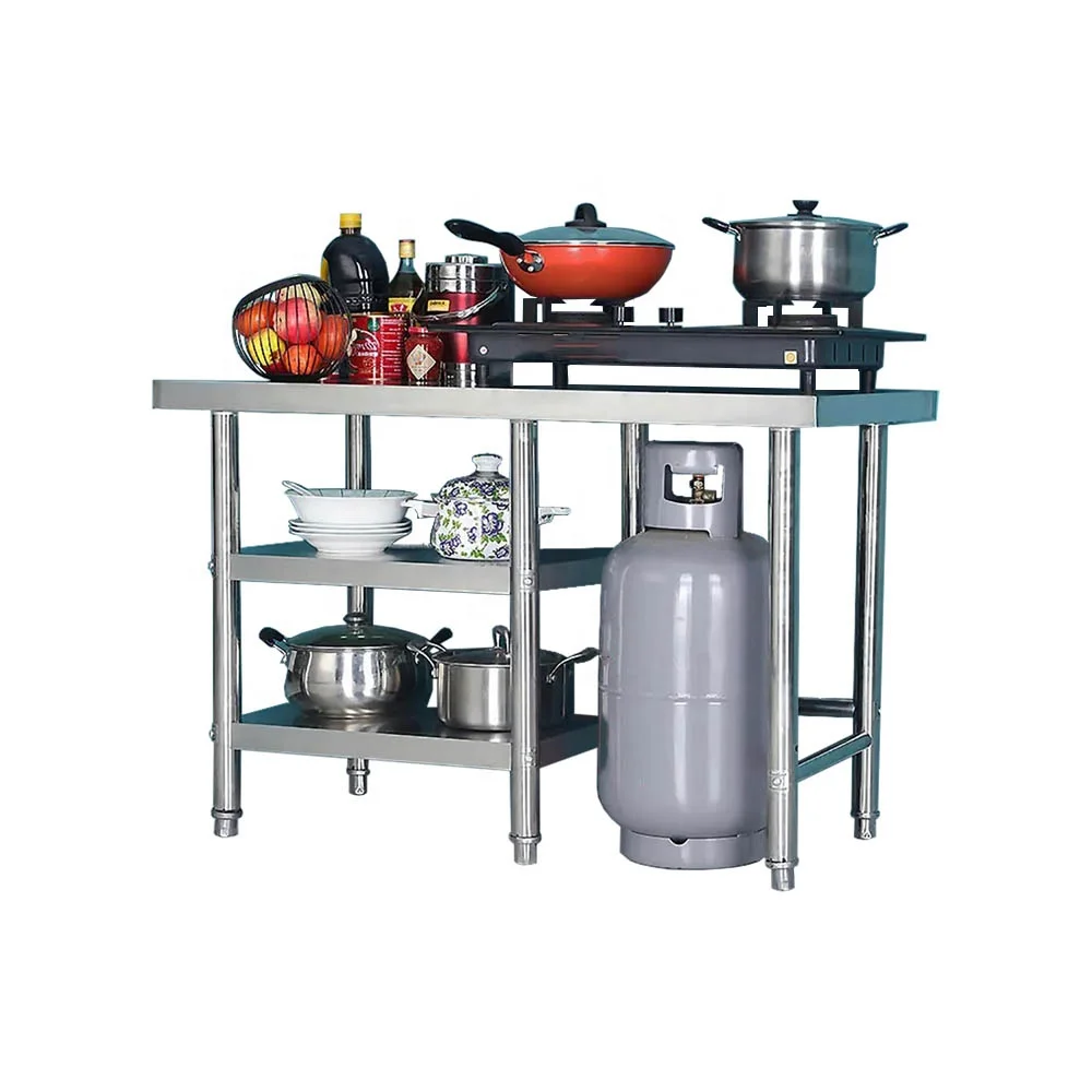 Durable Stainless Steel Kitchen Work Table Gas Stove Table for Fast Food Hotel  Workbench for Cooking
