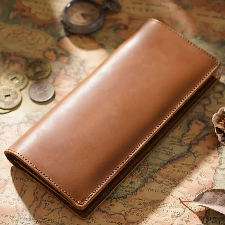 Vintage Leather Long Wallet For Men Genuine Business Handheld Bag Cow Leather Wallet with Zipper