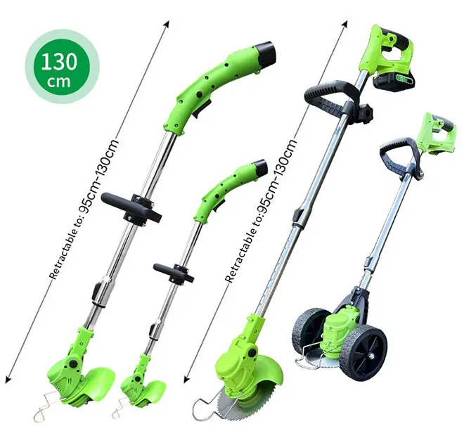 Rechargeable Electric Portable Garden Lawn Mower Mini Lithium Battery Weeder Adjustable Handles Electric Mower with Wheels 50CC